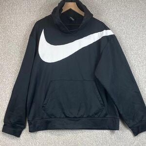 Nike giant center swoosh hoodie XL black white pocket athletic athleisure
